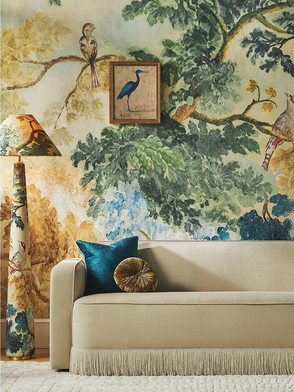 Anthropologie Judarn Floral Mural Scenic Birds Trees Grasscloth Version: 9'H, 11